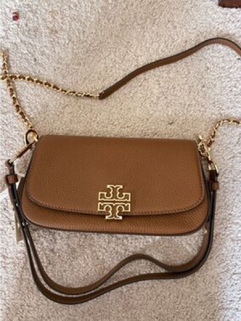 Tory Burch Britten Convertible Leather Crossbody in Moose- Like New